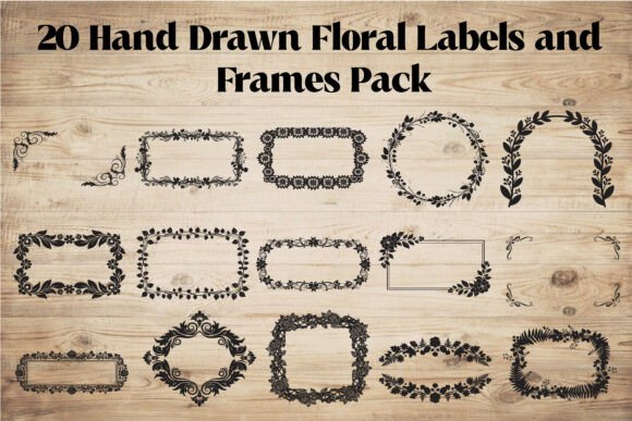 20 Hand Drawn Floral Labels and Frames for Branding and Packaging