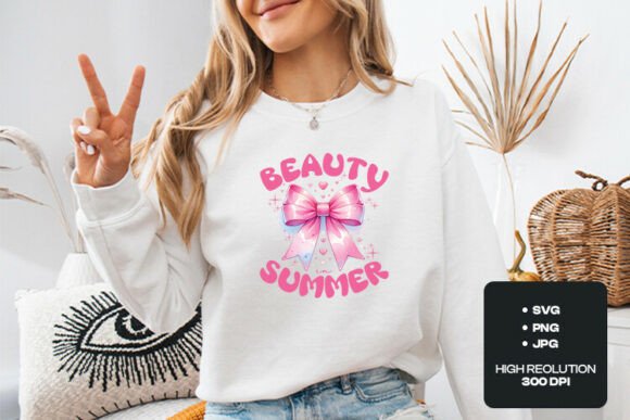 Beauty in Summer Pink Bow Graphic for T-Shirt Designs