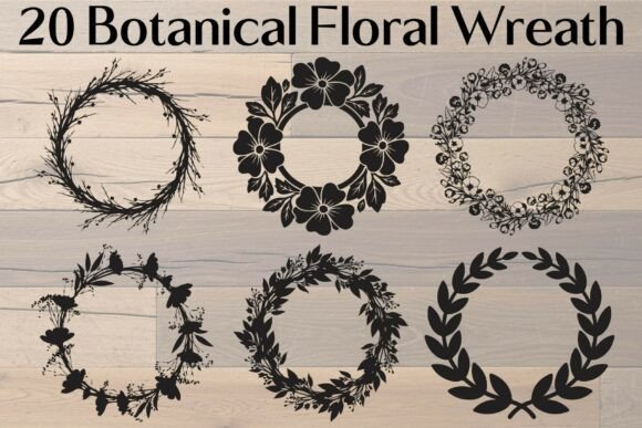 Botanical Floral Wreath Silhouette Graphics for Crafts
