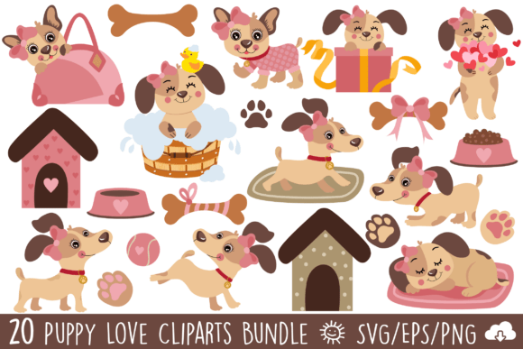 Cute Puppy Love Vector Clipart Bundle for Illustrations and Graphics