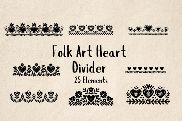 Folk Art Heart Dividers for Crafts and Graphics