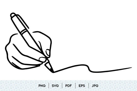 Hand Holding Pen Continuous Line Art Graphics