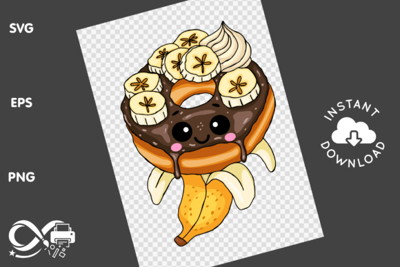 Kawaii Banana Chocolate Donut Clipart - Sweet Graphics for Handmade Creations