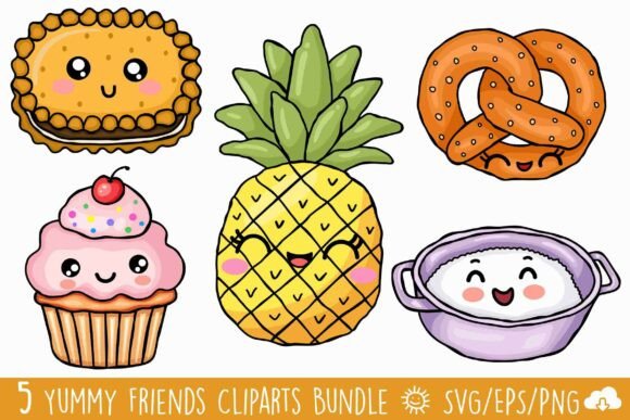 Kawaii Food Clipart Bundle - Cute Snacks Graphics