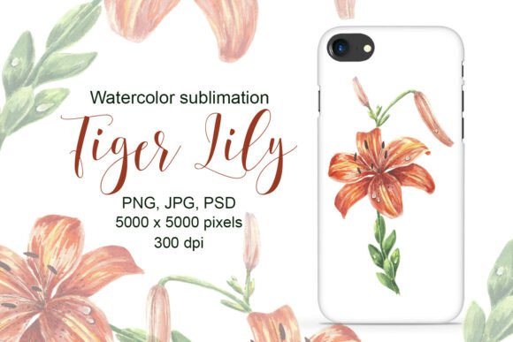 Lily Flower Watercolor Sublimation Print for Graphics and Illustrations