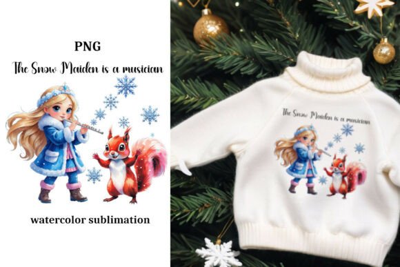 Snow Maiden-Musician Watercolor Sublimat for Branding and Packaging