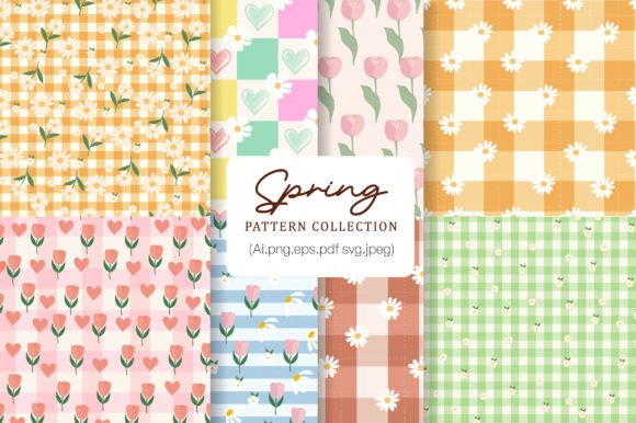 Spring Pattern Background Set for Graphics and Crafts