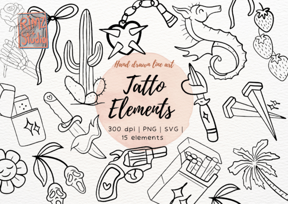 Tattoo Elements Hand Drawn SVG Bundle for Graphics and Illustrations