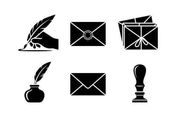 Vintage Mail Quill Pen Vector Silhouette Graphics